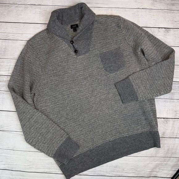 J. Crew NEW Men's Lambswool Shawl Collar Sweater Light Gray / Cream Size Large - Picture 1 of 7